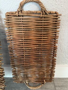 Handmade Woven Rattan Serving Trays with handles-Natural Brown